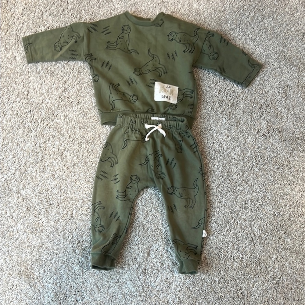 Kids Dinosaur Print Matching Set - Green